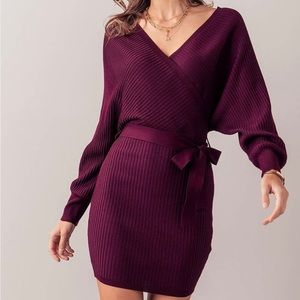 Solid Long Sleeve Wrap Dress